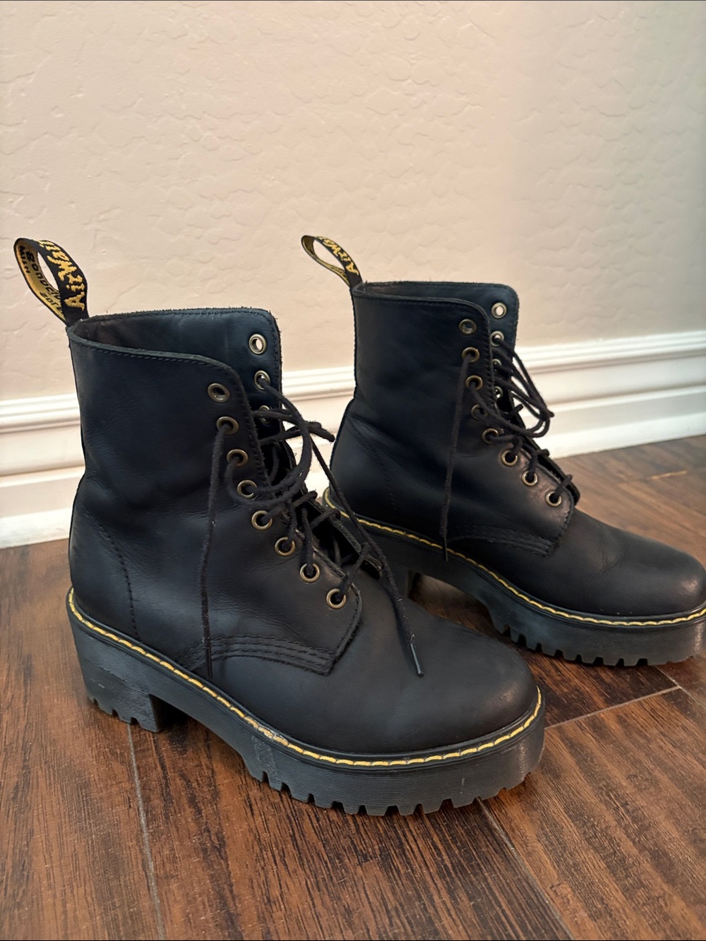 Dr. Martens Black Leather Lug Platform Lace-Up Boots